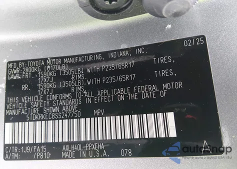 2025 Toyota Sienna Le from USA, damaged, VIN 5TDKRKEC8SS247750